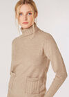 Aran Knit Roll Neck Jumper, Stone, large