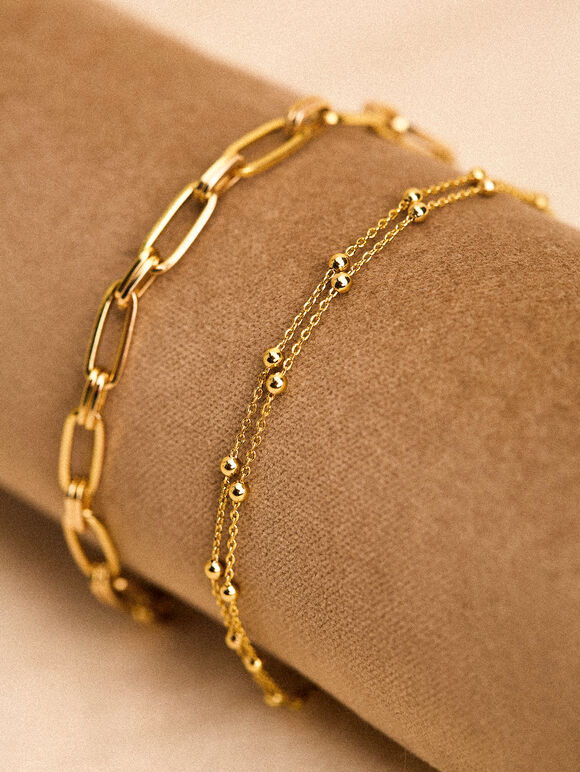 24K Gold Plated Layered Bracelet, Gold, large