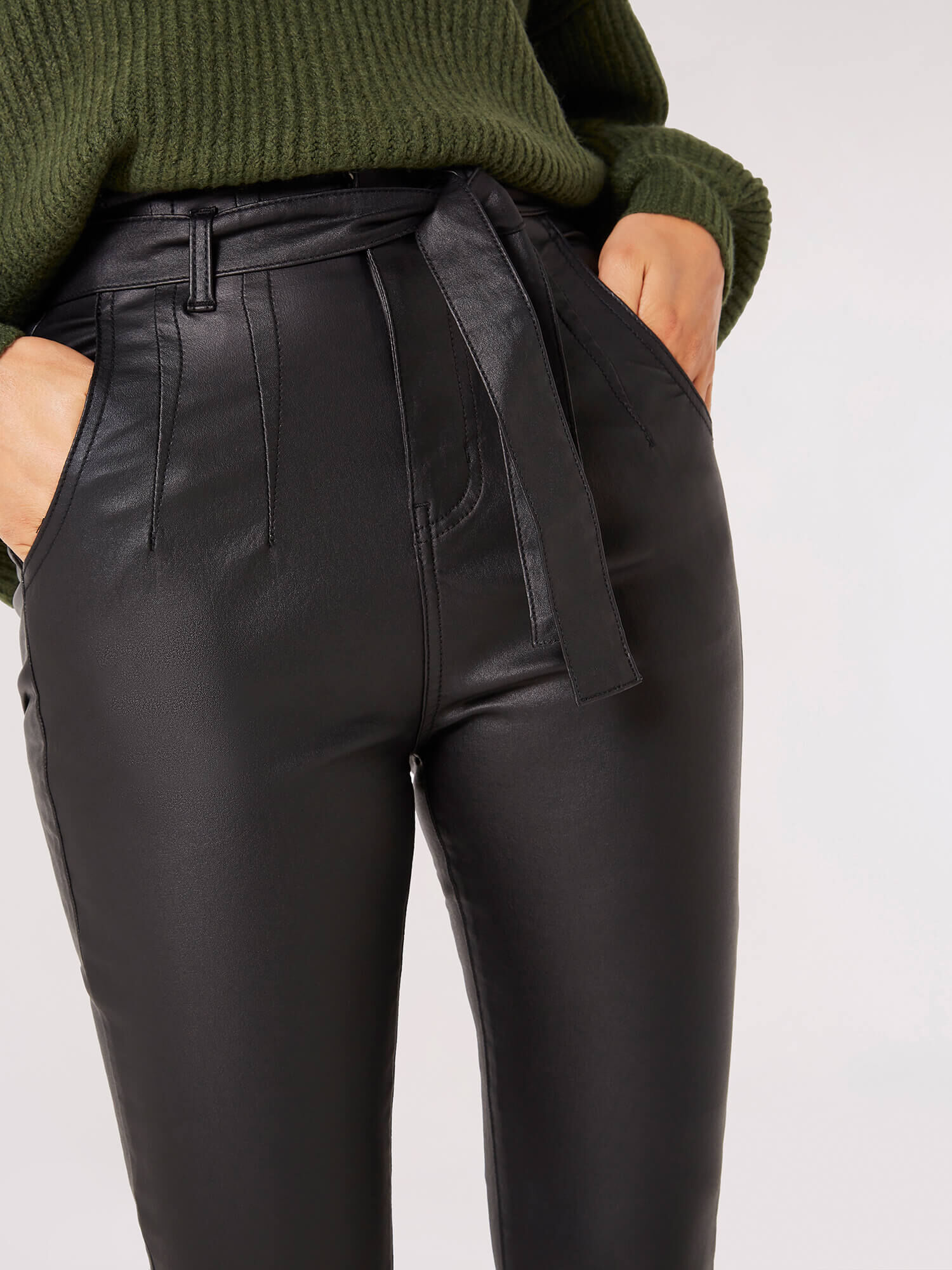 Boohoo Mar Lace Up Skinny Leather Look Trousers, $35 | BooHoo | Lookastic