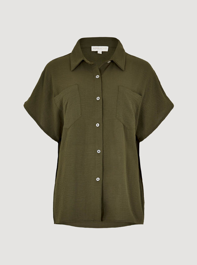 Textured Short Sleeve Shirt, Khaki, large