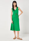 Linen Blend Belted Midi Dress, Green, large