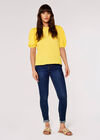 Textured Cotton Puff Sleeve T-Shirt, Yellow, large