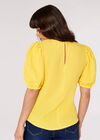 Textured Cotton Puff Sleeve T-Shirt, Yellow, large