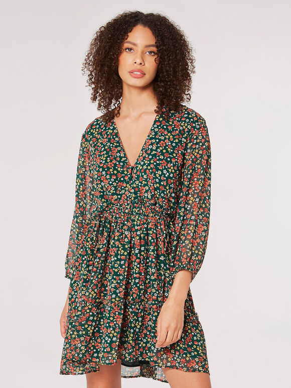 Ditsy Floral Ruched Mini Dress | Apricot Clothing