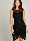 Sequin Lace Hanky Hem Skater Dress, Black, large