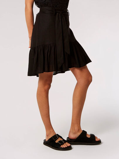 Linen Blend Button-Down Mini Skirt