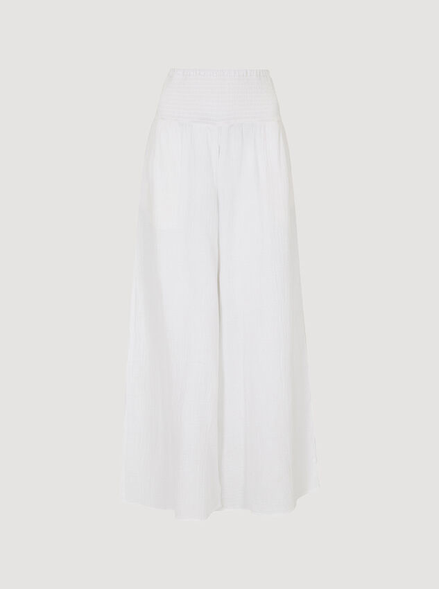 Smocked Waistband Palazzo Trousers, White, large