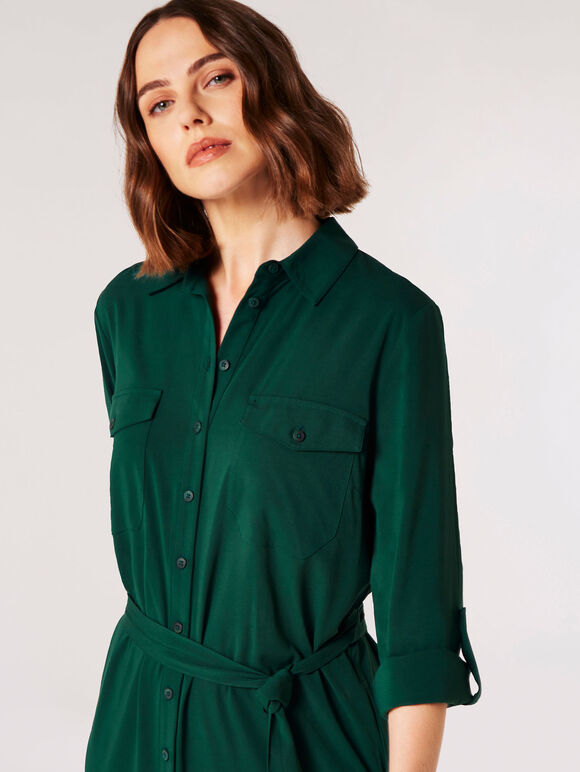 Utility Shirt Midi Dress, Green, large