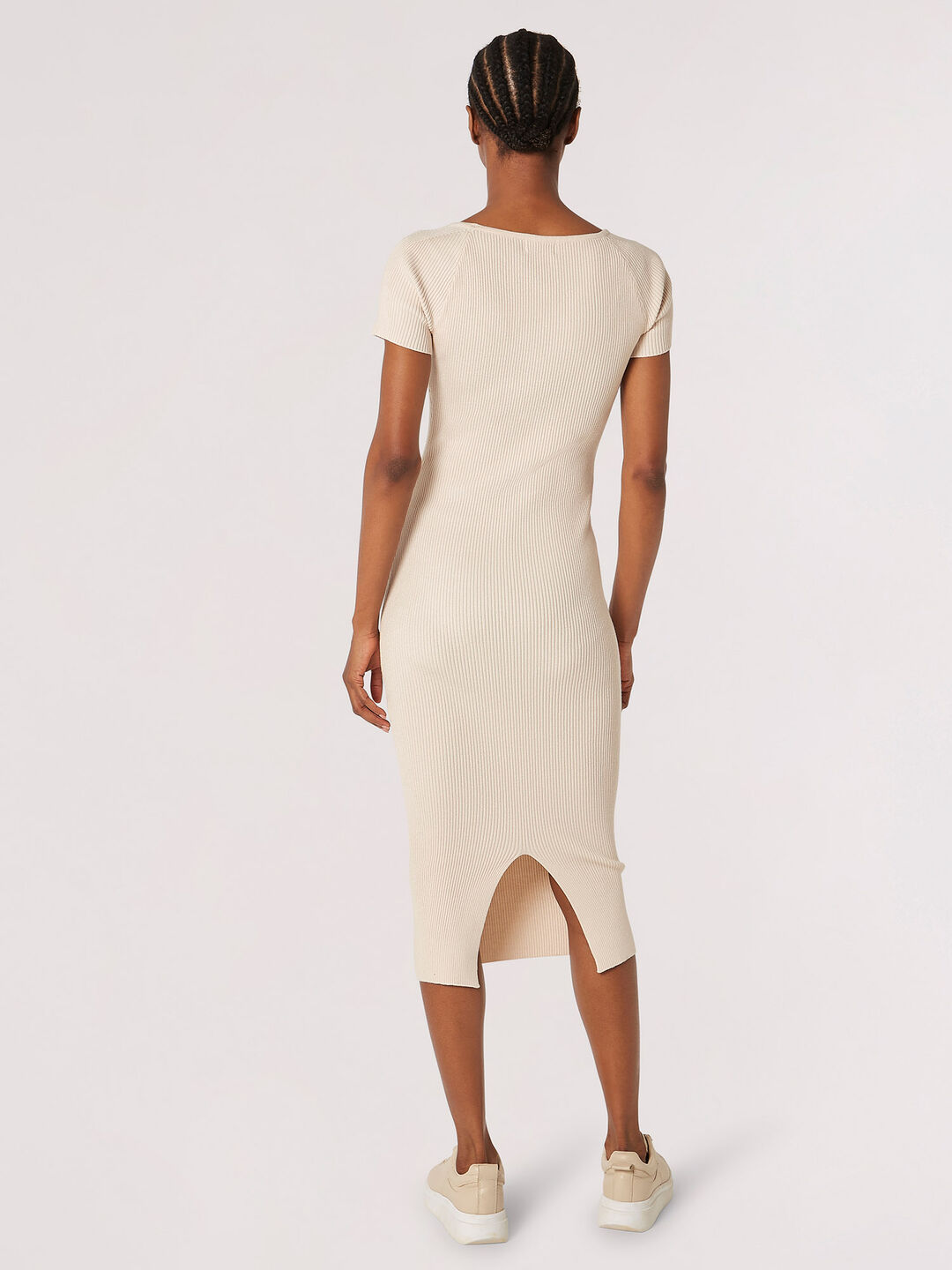 Stone Textured Rib Cap Sleeve Bodycon Dress