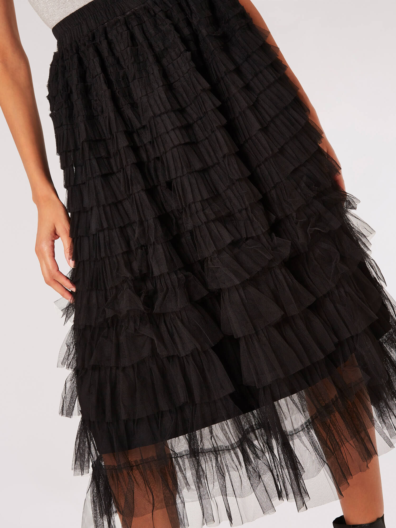 Tulle Ruffle Tiered Midi Skirt | Apricot Clothing