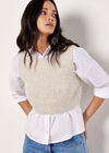 Cropped Waffle Knitted Vest Top, Stone, large