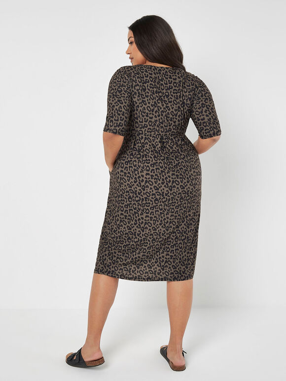 Curve Animal Print Tunic Midi Dress, Khaki, large