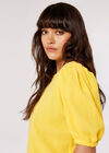 Textured Cotton Puff Sleeve T-Shirt, Yellow, large