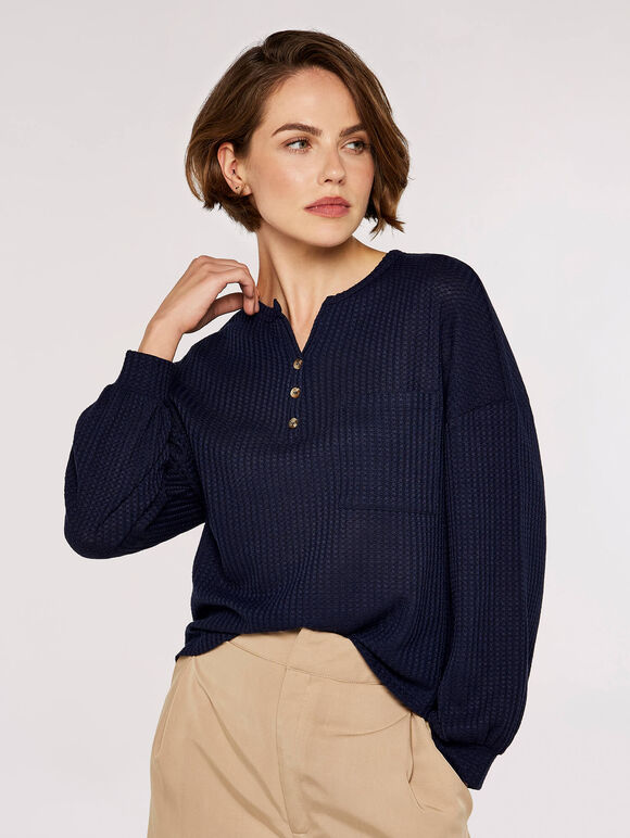 Waffle Boxy Jumper, Navy, large