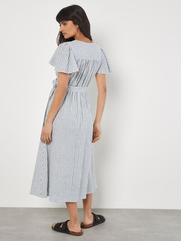 Oxford Stripe Wrap Midi Dress, Blue, large