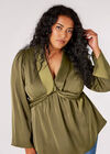 Curve Satin Twist Knot Top, Khaki, large