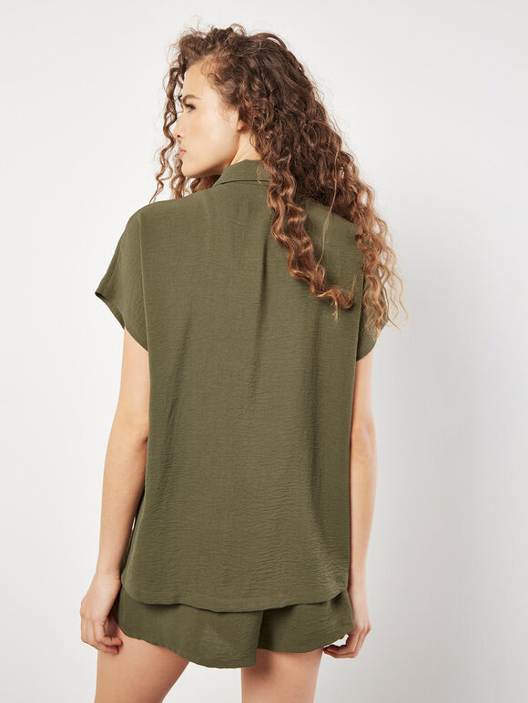 Textured Short Sleeve Shirt, Khaki, large