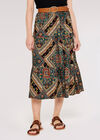 Scarf Print Tiered Skirt, Black, large