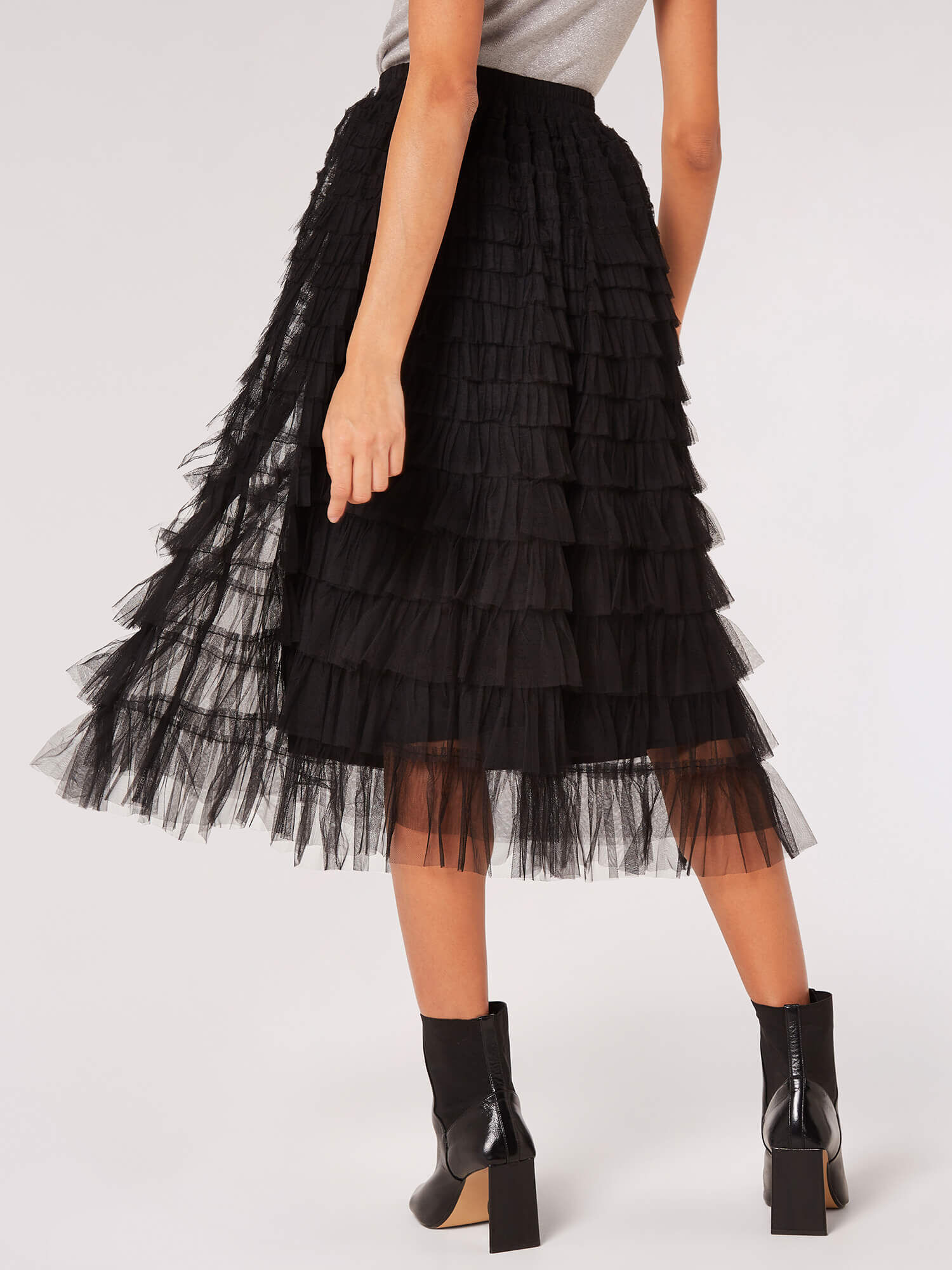 Tulle Ruffle Tiered Midi Skirt | Apricot Clothing