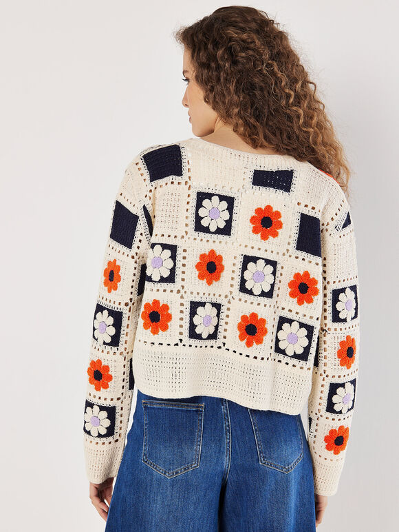 Patchwork Daisy Crochet Cardigan, Navy, large