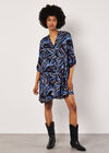 Abstract Swirl Shirt Mini Dress, Navy, large