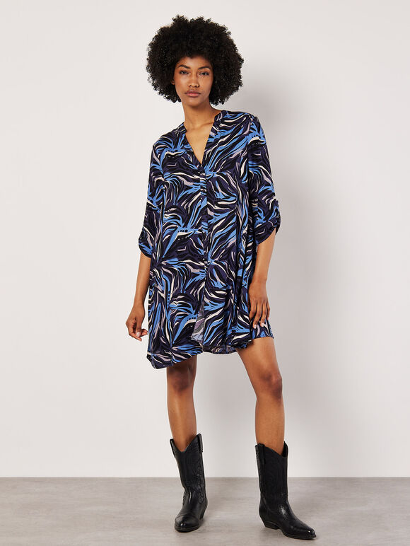 Abstract Swirl Shirt Mini Dress, Navy, large