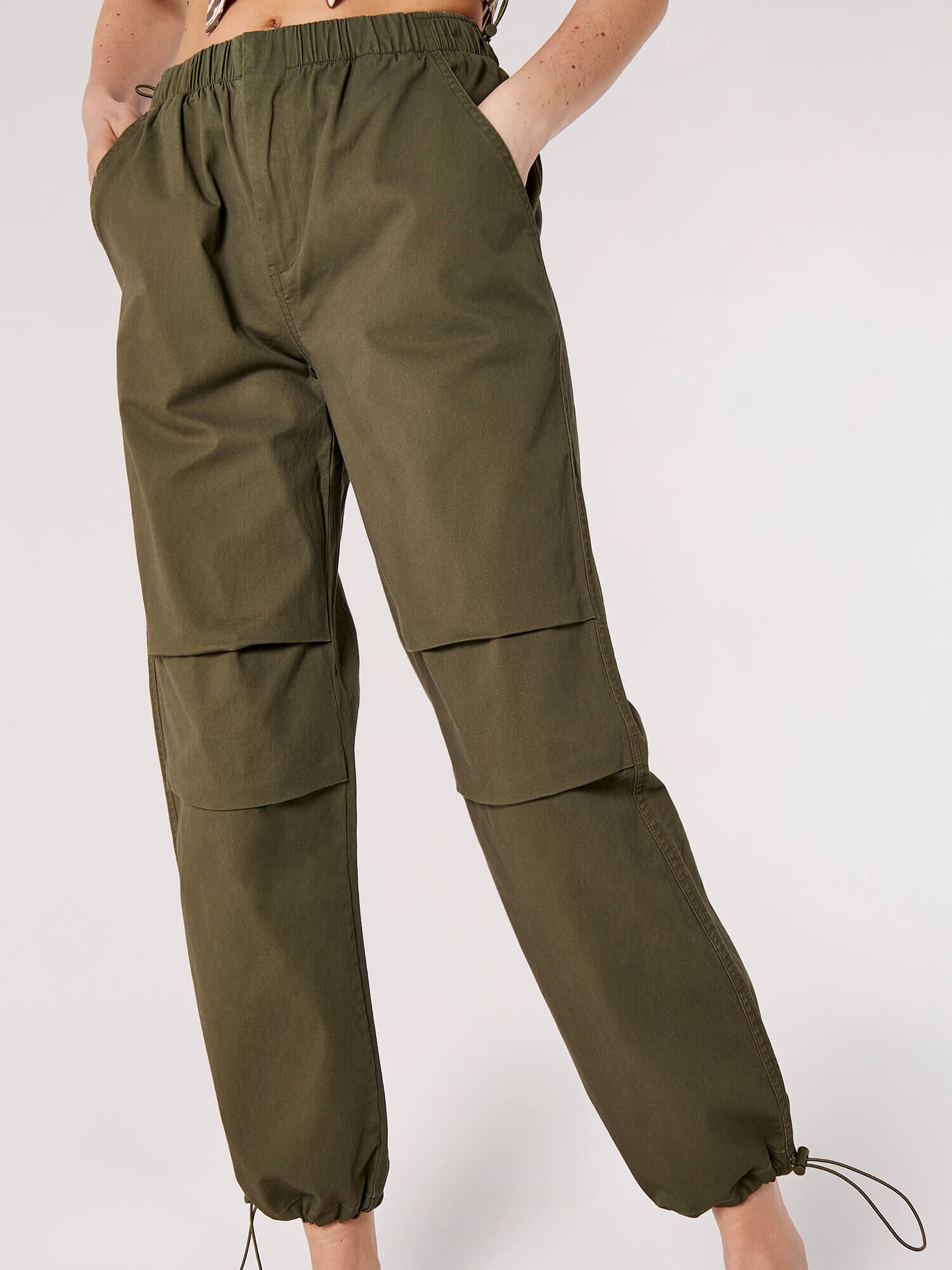 Womens Wide Leg Cargo Trousers With Utility Pockets Khaki  Styledupcouk