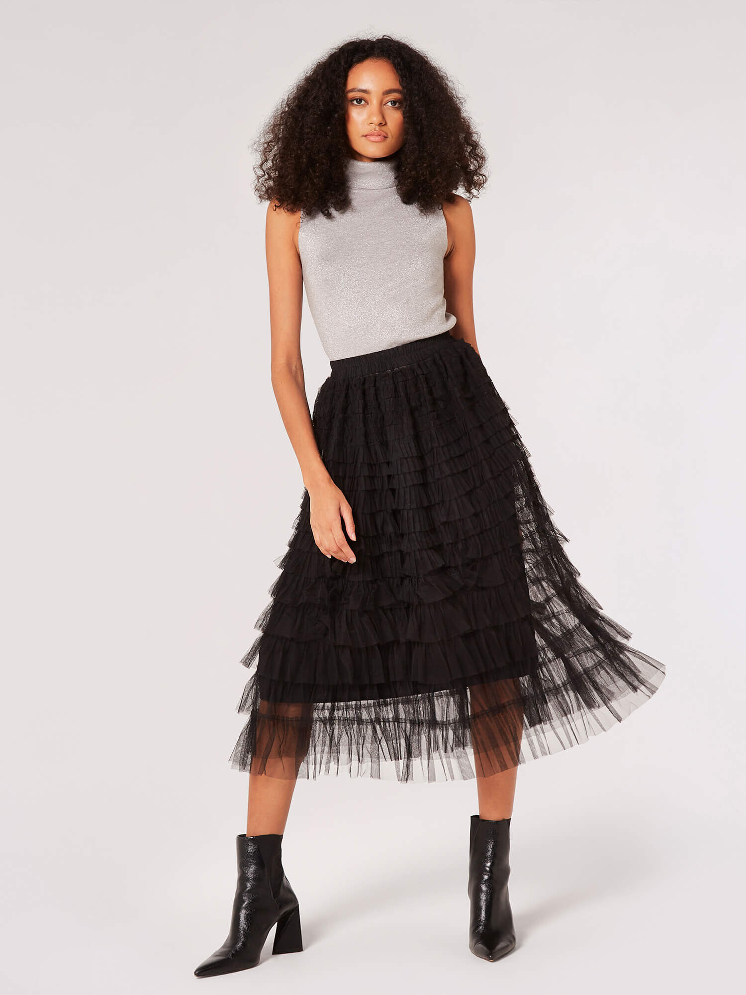 Tulle Layered Midi Skirt | Apricot Clothing