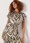 Textured Satin Zebra Print Midi Dress, Khaki, large