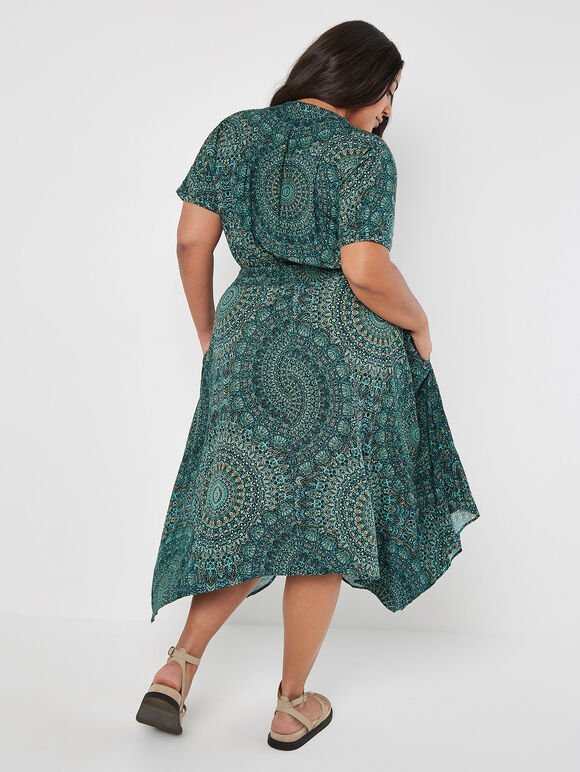 Curve Moroccan Mandala Midi Dress, Green, large