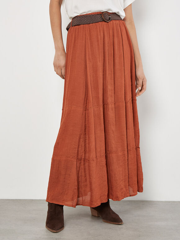 Slub Shimmer Maxi Skirt, Rust, large