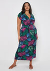 Curve Tropical Palm Wrap Maxi Dress, Navy, large