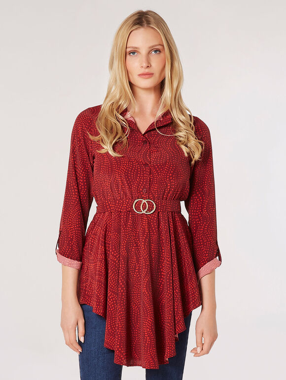 Swirl Spot Shirt Mini Dress, Burgundy, large