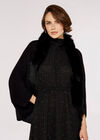 Faux Fur Trim Cocoon Shrug, Black, large