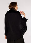 Faux Fur Trim Cocoon Shrug, Black, large