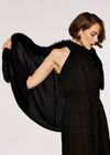 Faux Fur Trim Cocoon Shrug, Black, large