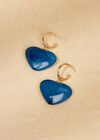 Gold Tone Heart Hoop Earrings, Blue, large