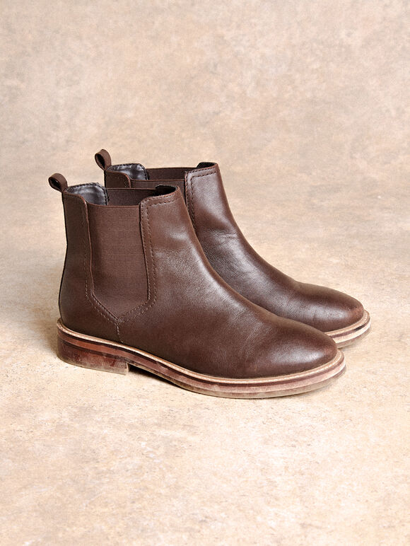 Leather Chelsea Boots, Brown, large