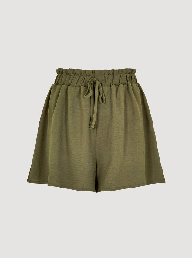 Textured Paperbag Shorts, Khaki, large