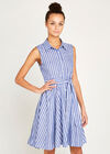 Pinstripe Button Tie Waist Dress, Blue, large