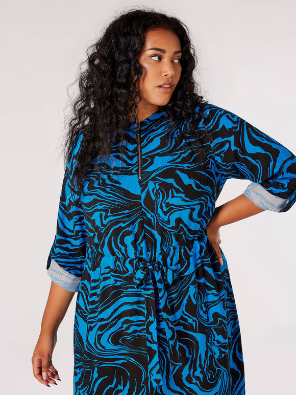 Curve Marble Swirl Midi Dress, Blue, large