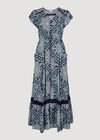 Scarf Print Crochet Detail Maxi Dress, Navy, large