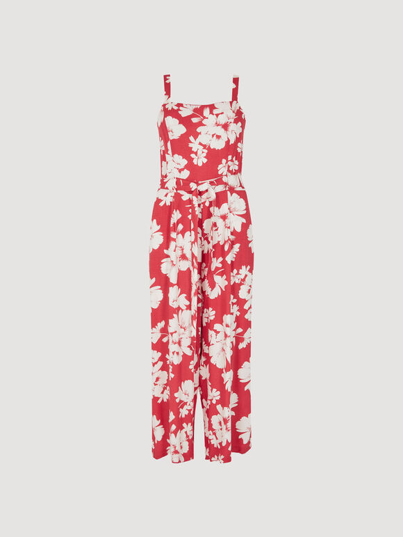 Floral Silhouette Wide-Leg Jumpsuit, Coral, large