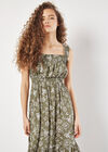 Floral Silhouette Smocked Midi Dress, Khaki, large