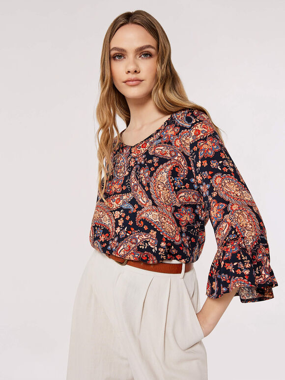 Painterly Paisley Top, Navy, large