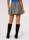 Pleated Herringbone Mini Skirt, Black, large