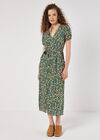 Ditsy Floral Decorative Button Midi Dress, Green, large