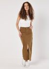 Front Split Denim Maxi Skirt, Brown, large