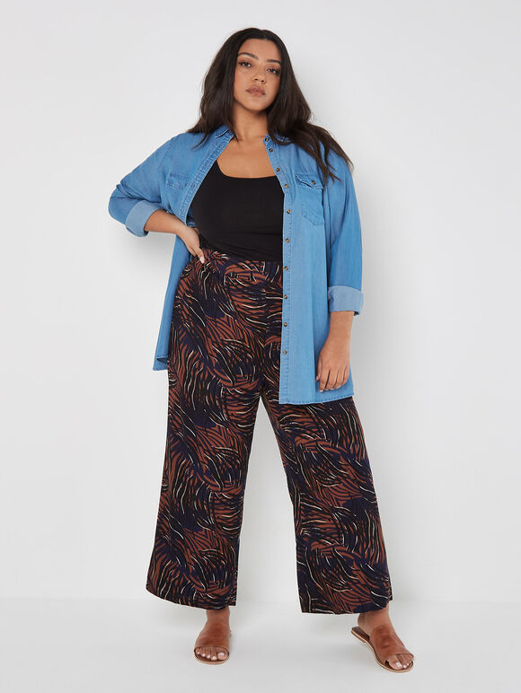 Curve Abstract Swirl Wide Leg Trousers, Navy, large