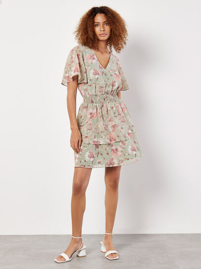 Watercolour Blooms Chiffon Mini Dress